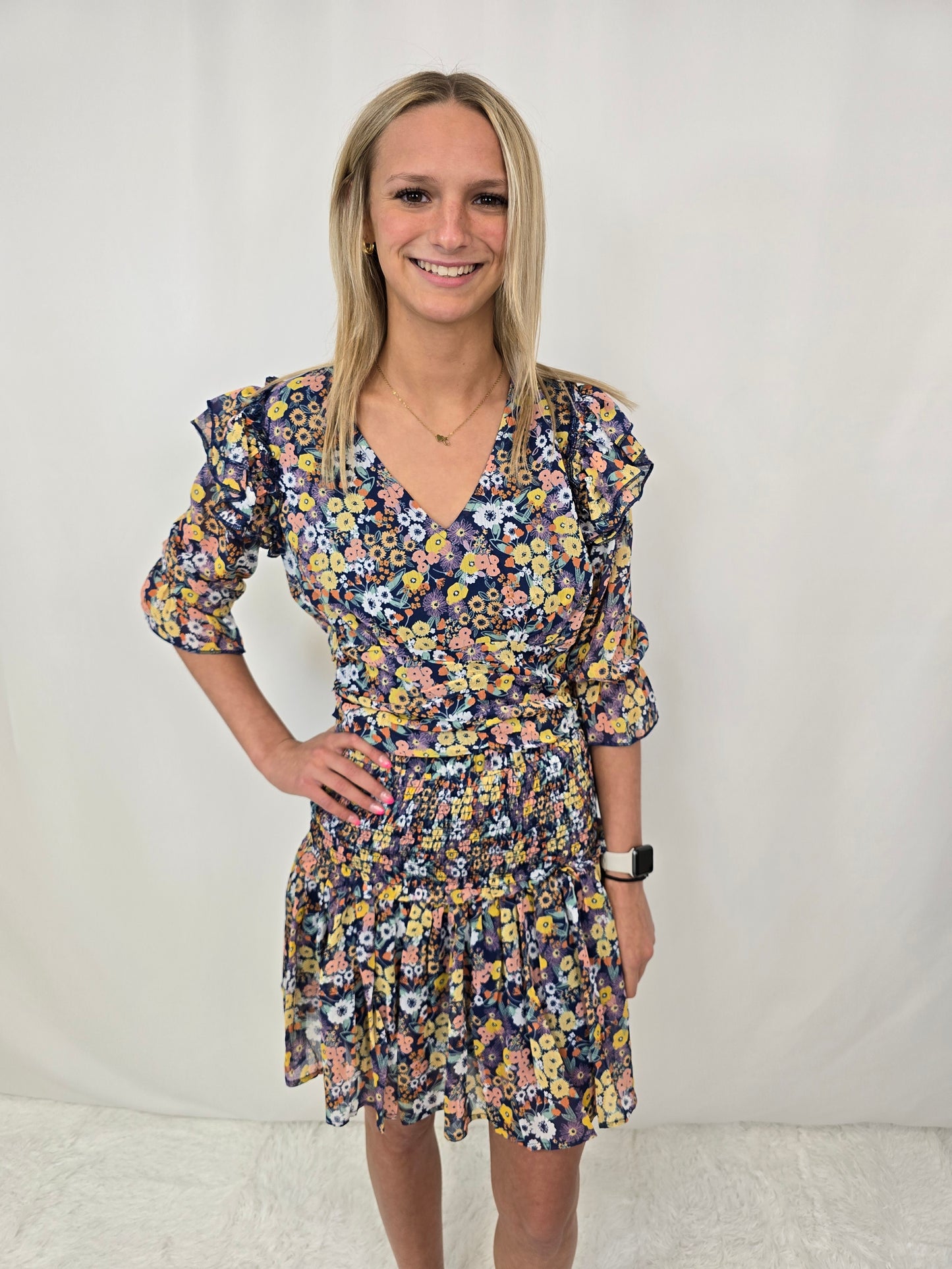 Navy Smocked Top