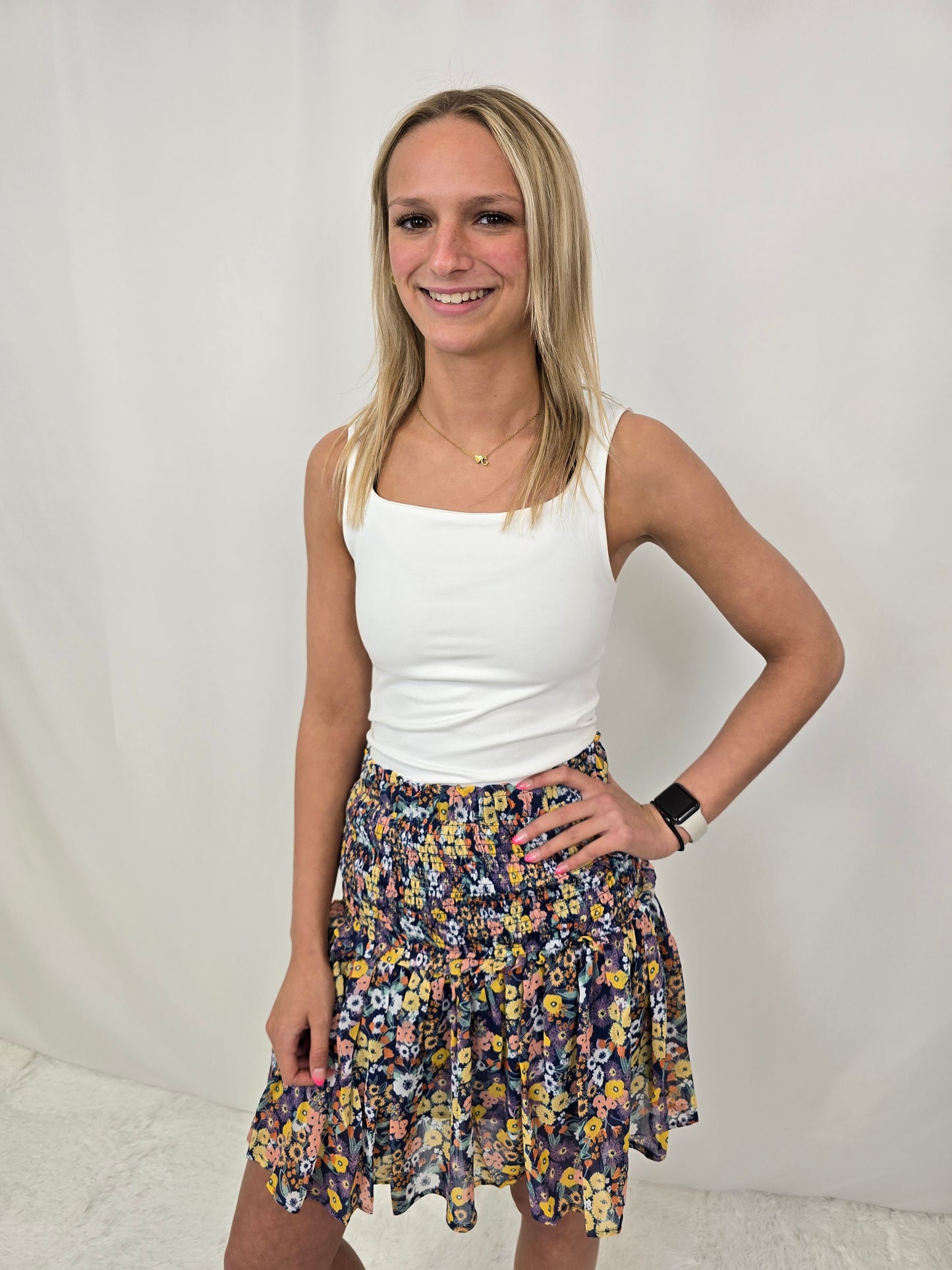 Navy Floral Skirt