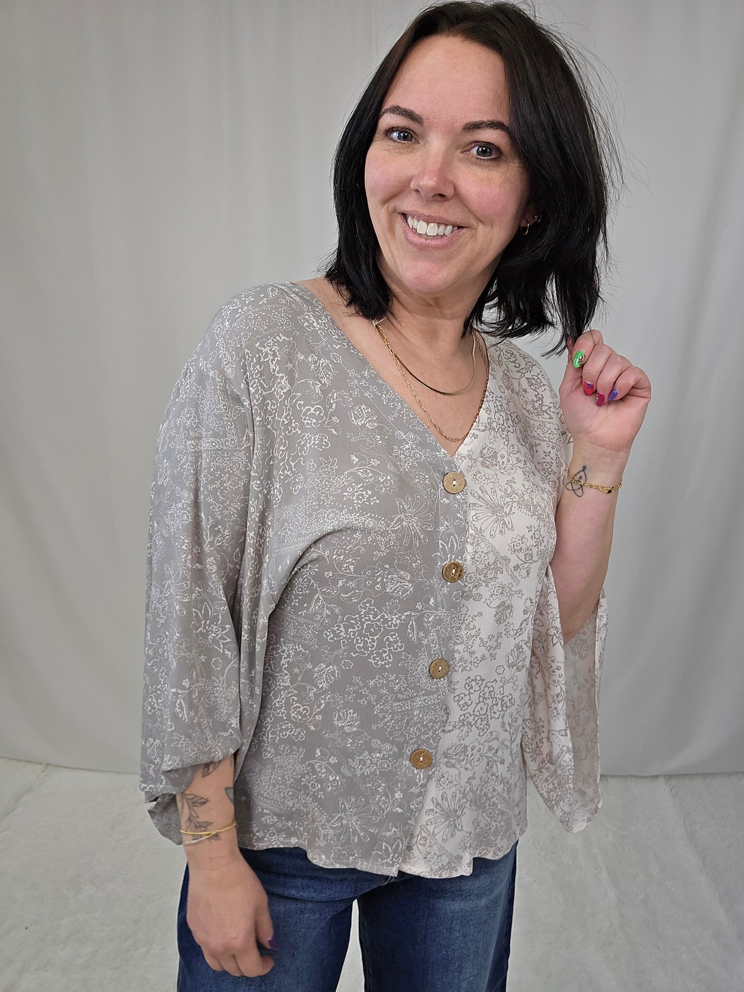 Grey Floral Top