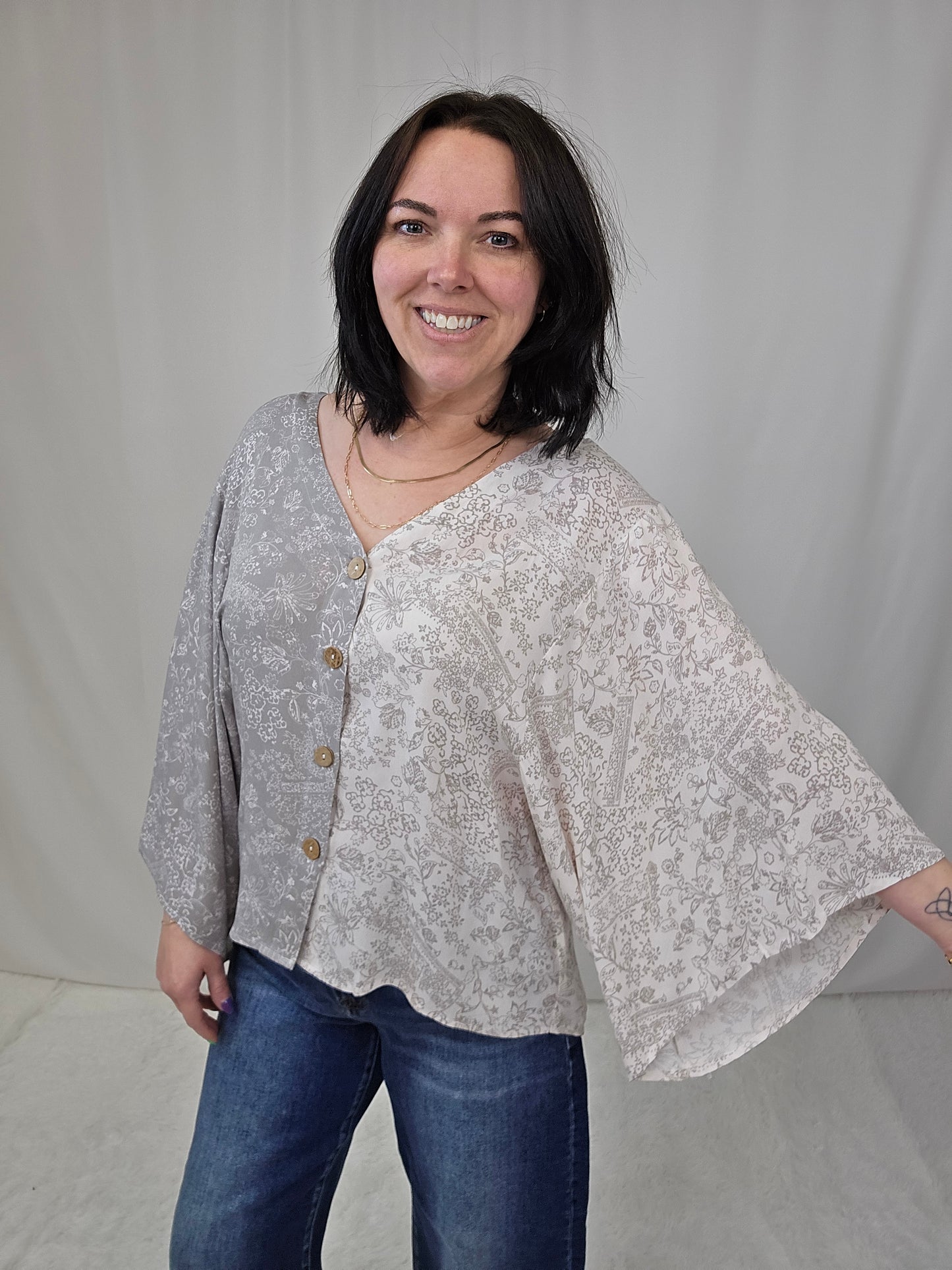 Grey Floral Top