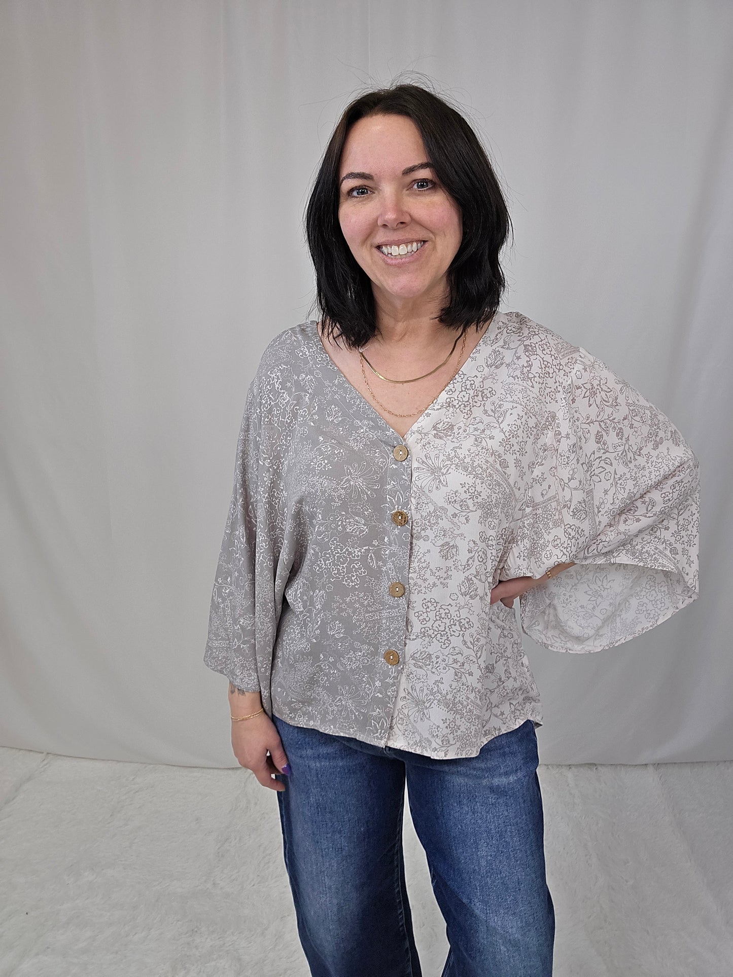 Grey Floral Top