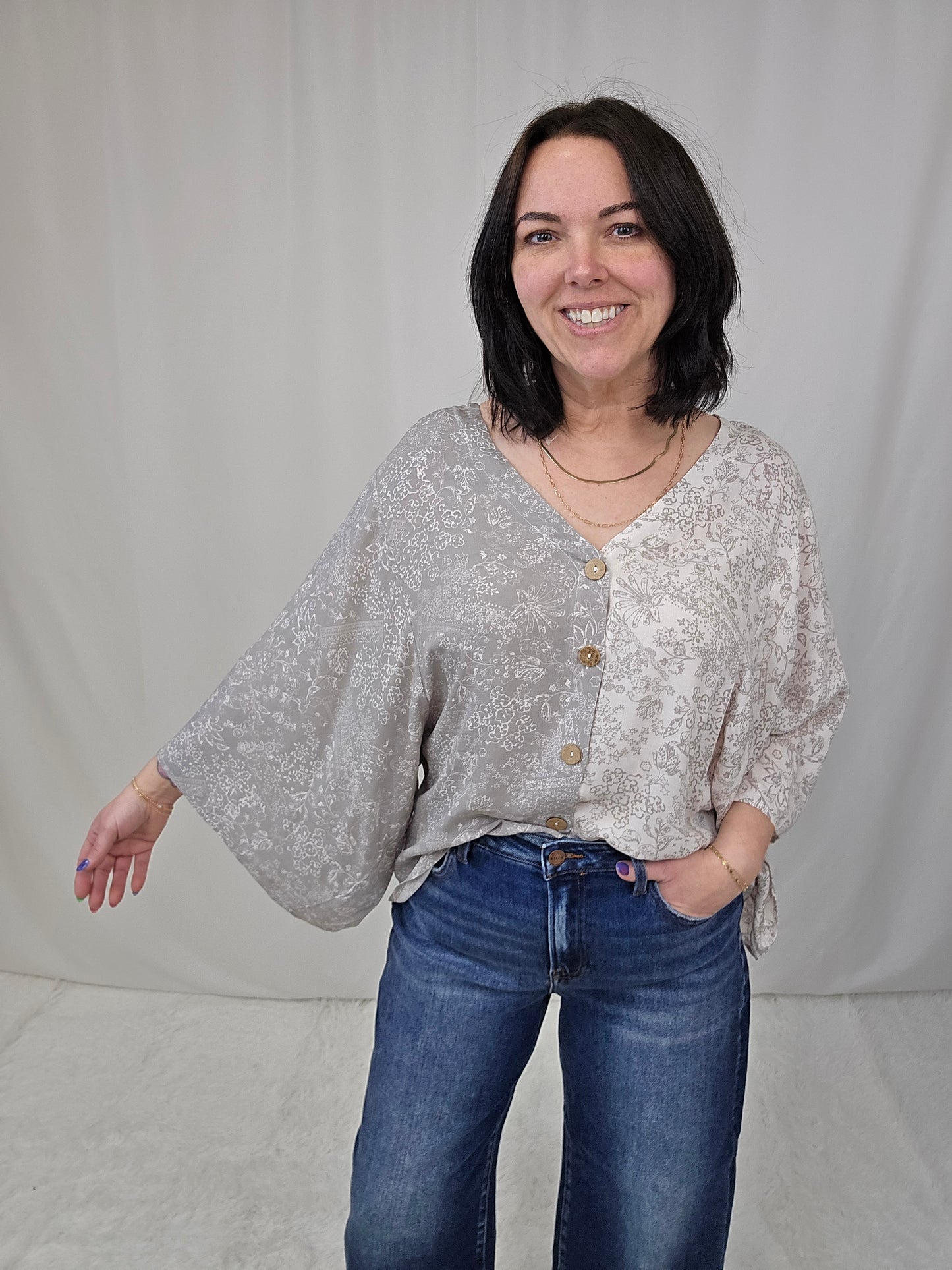 Grey Floral Top