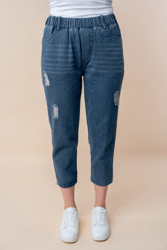 Distressed Denim Capri Pant