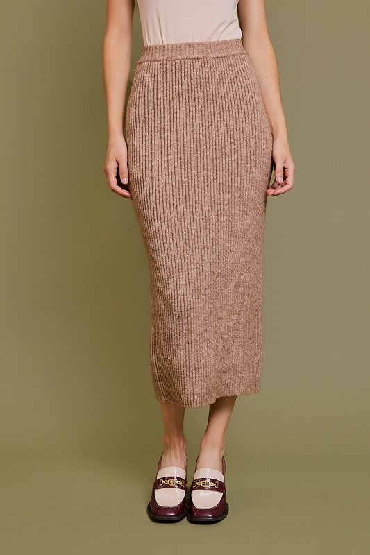 Tan Rib Sweater Skirt