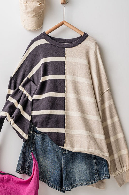 Charcoal Two Tone Stripe Top