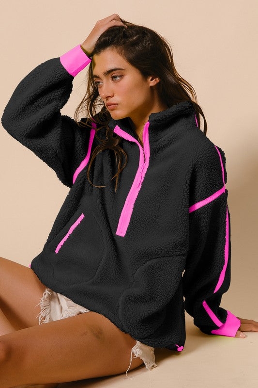 Black/Neon Pink Sherpa Jacket