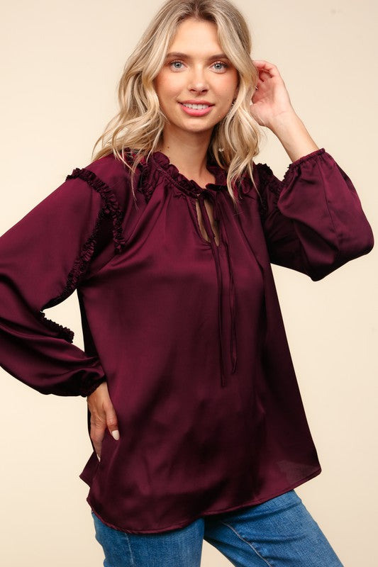 Burgundy Satin Blouse