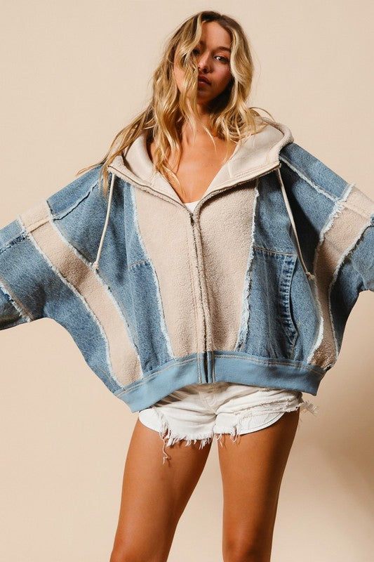 Denim/Oatmeal Zip Hoodie