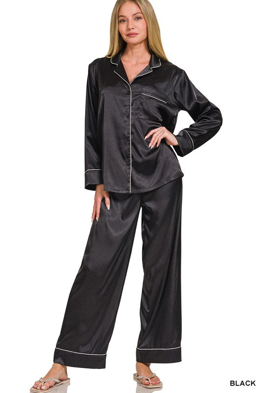 Black Satin PJ Pant SET