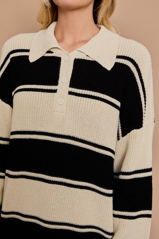 Black Stripe Collared Sweater