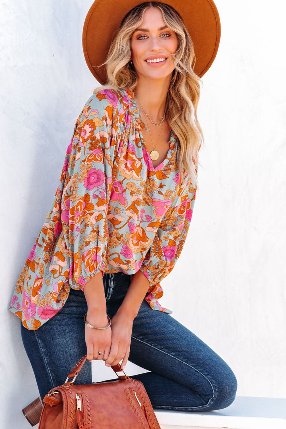 Ruched Floral Blouse