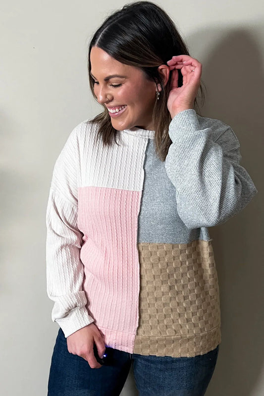 Pink/Grey Colorblock Knit Top