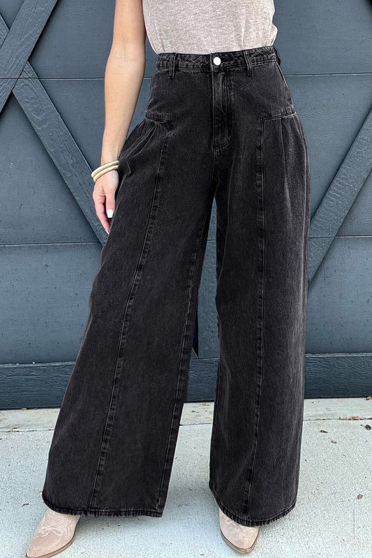 Pleated Wide Leg Denim Pant