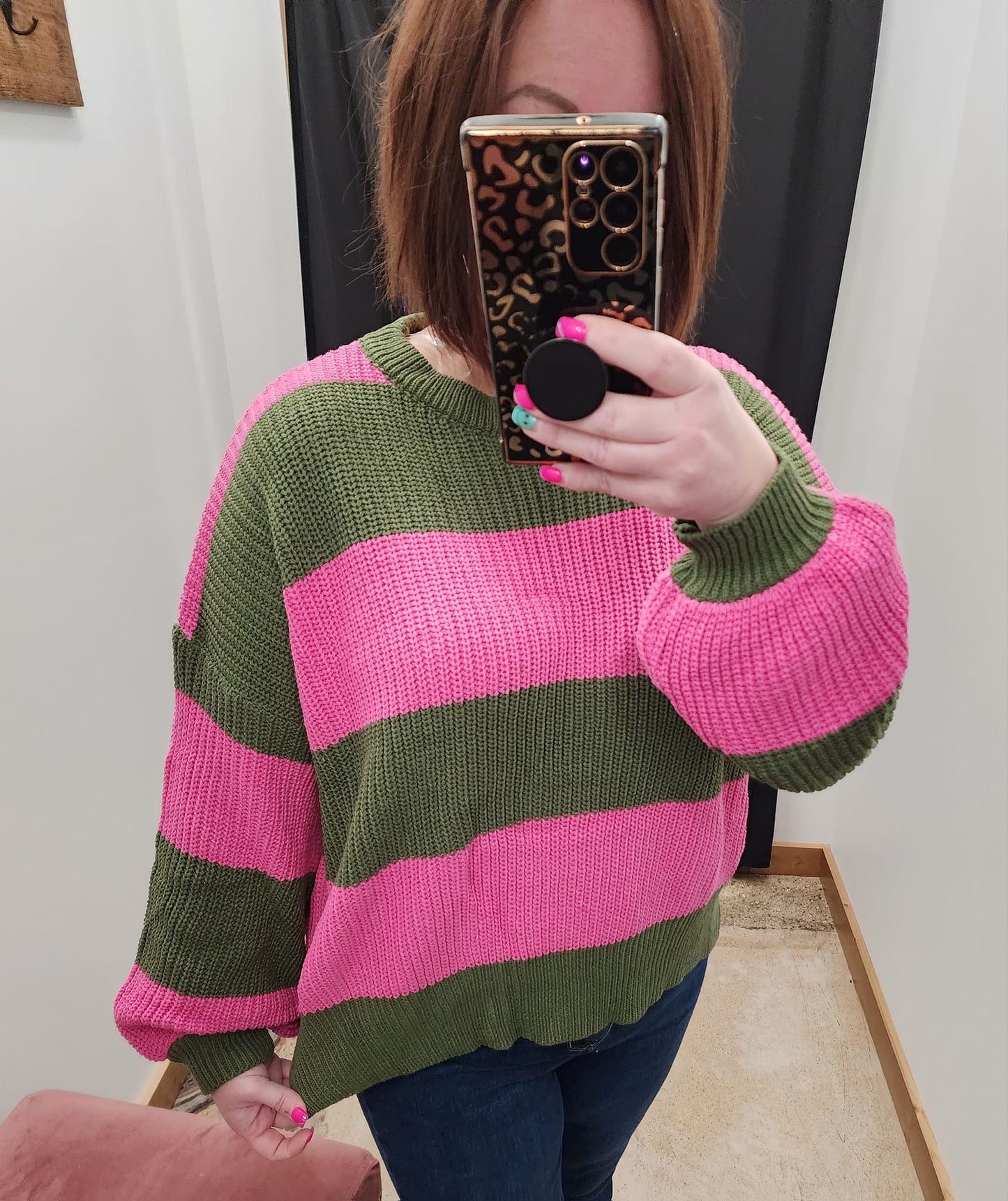 Olive/Pink Stripe Sweater