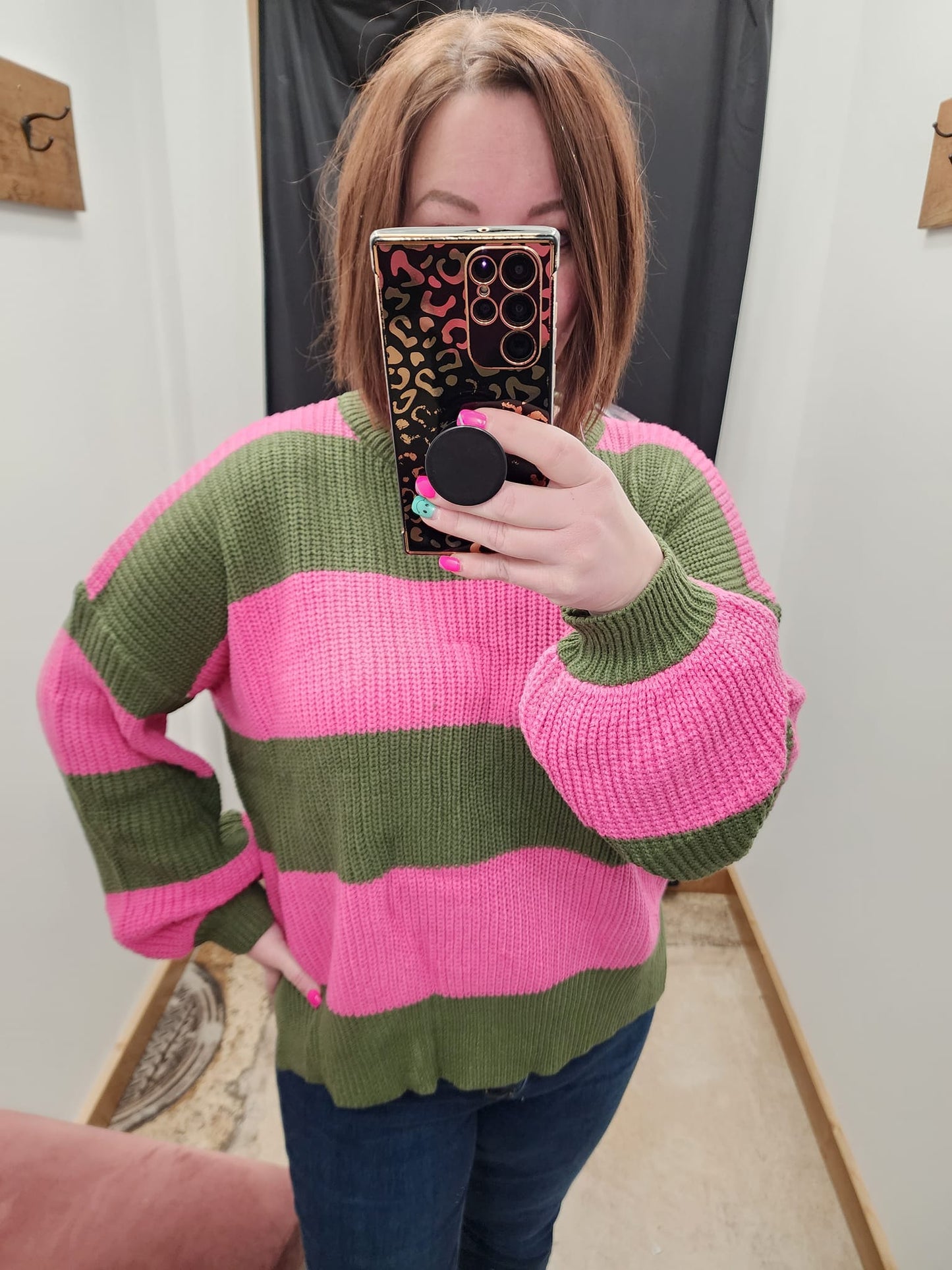 Olive/Pink Stripe Sweater
