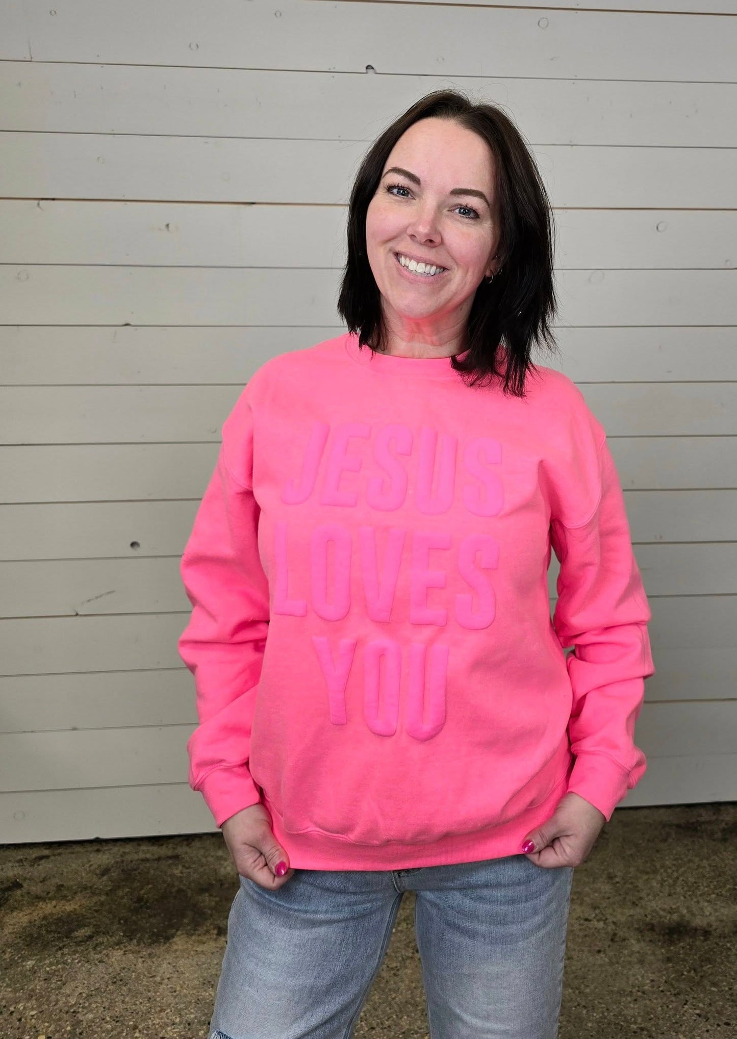 Jesus Loves You Pink Crewneck