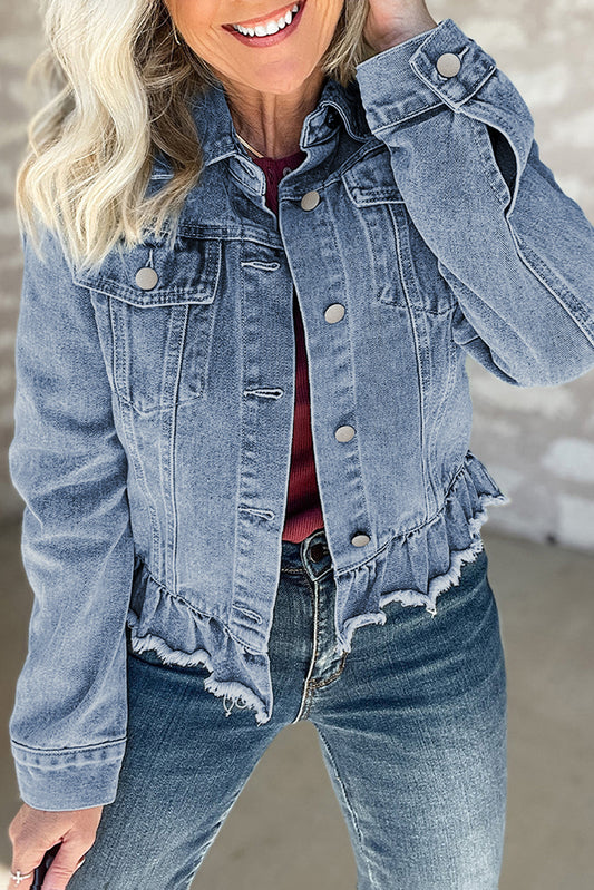 Ruffle Hem Denim Jacket - sale