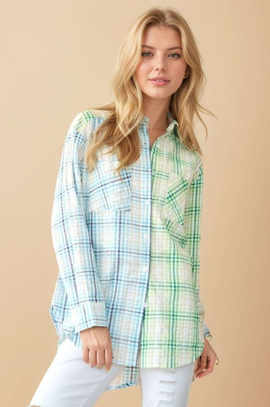 Green/Blue Plaid Blouse