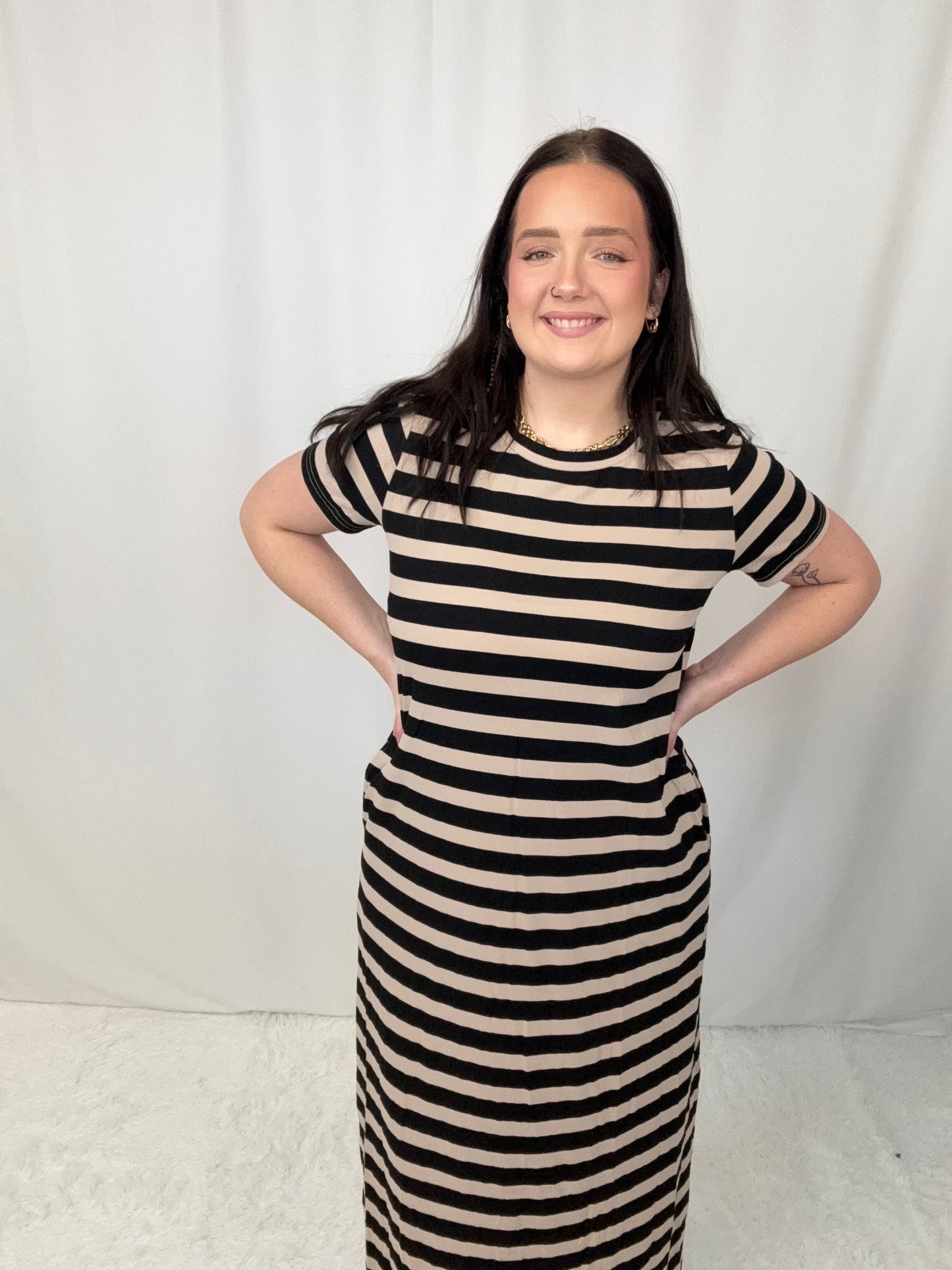 Tessa Taupe/Black Stripe Dress