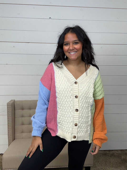 Colorblock Ivory Cardigan