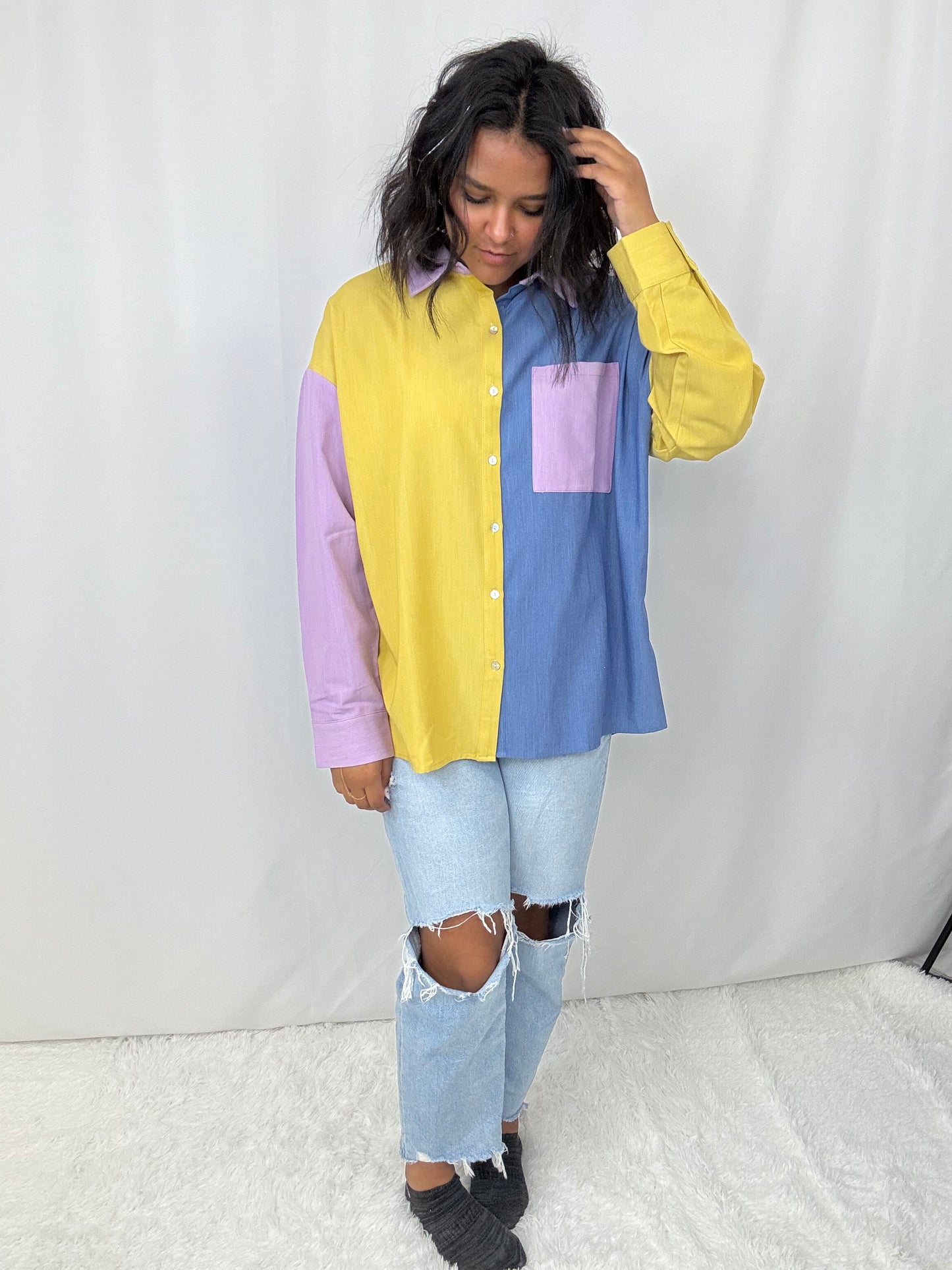 Colorblock Button Down Blouse