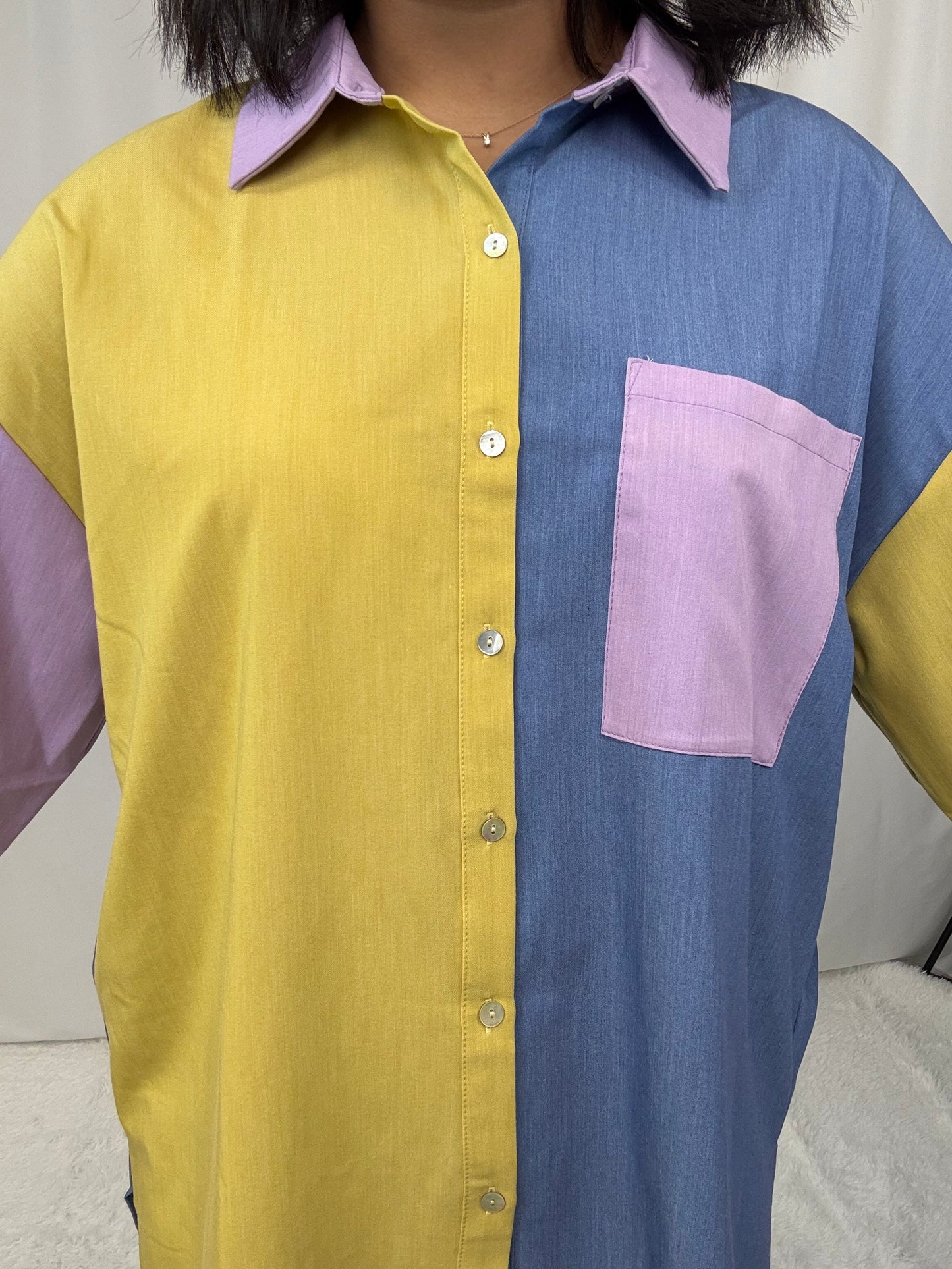 Colorblock Button Down Blouse