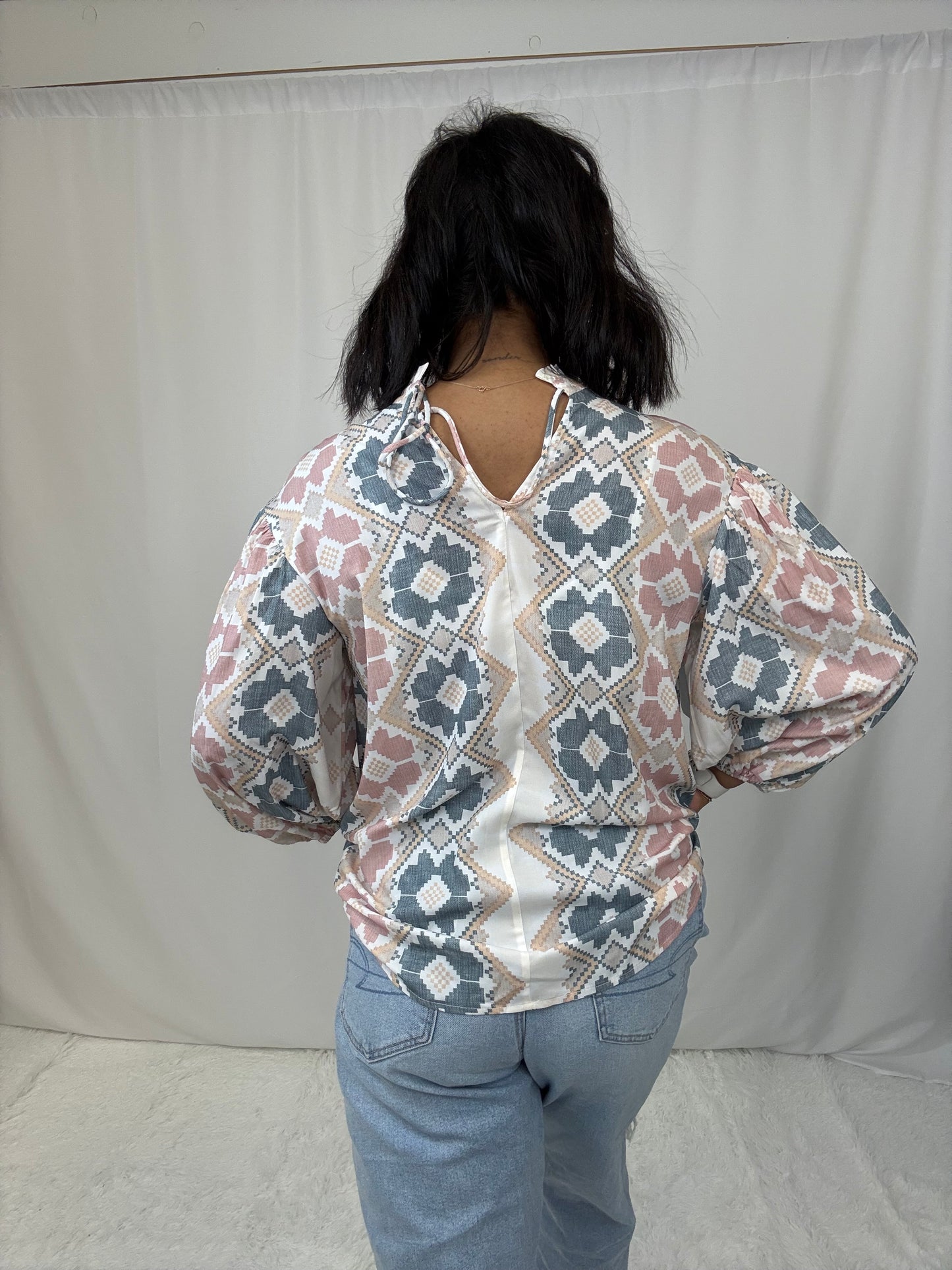 Geometric Sage Blouse