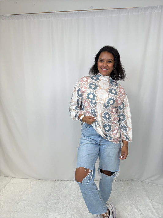 Geometric Sage Blouse