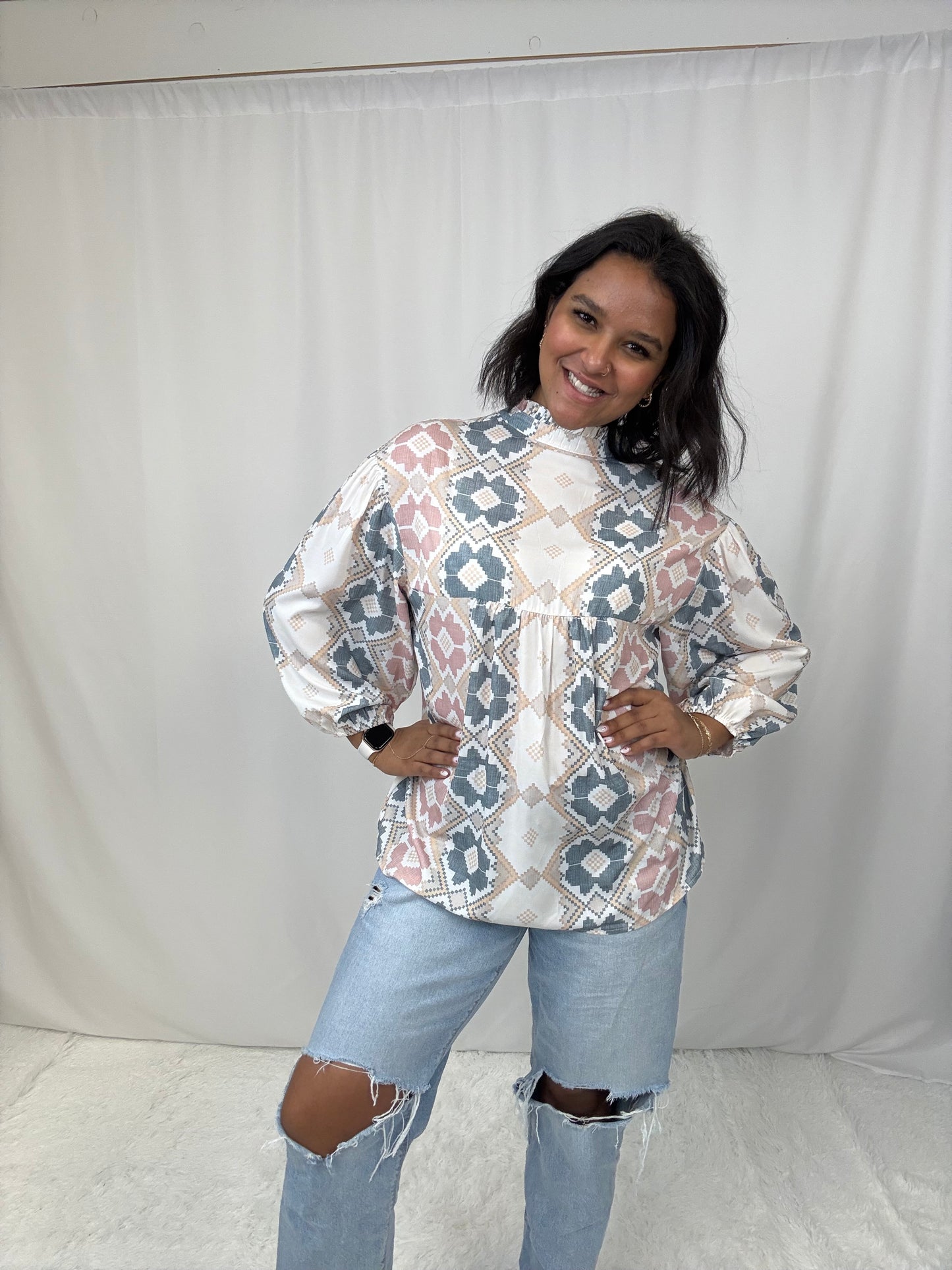 Geometric Sage Blouse