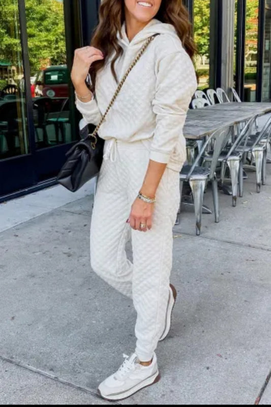 White Quilted Jogger SET