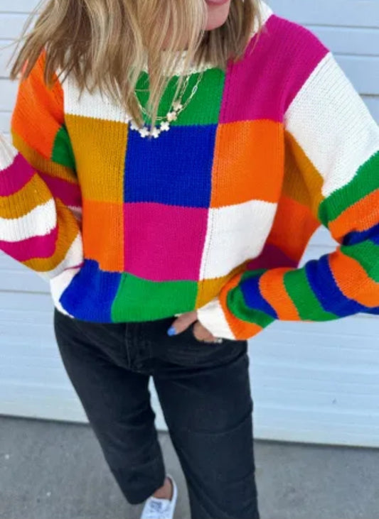 Multi Color Checkered Sweater