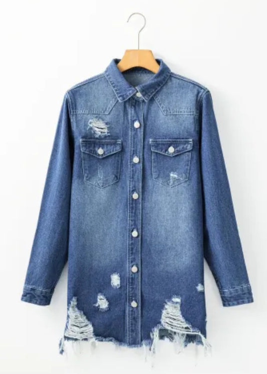 Fray Distressed Denim Jacket