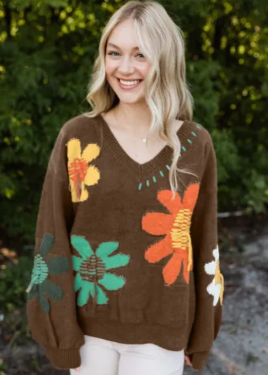 Big Flower Brown Sweater