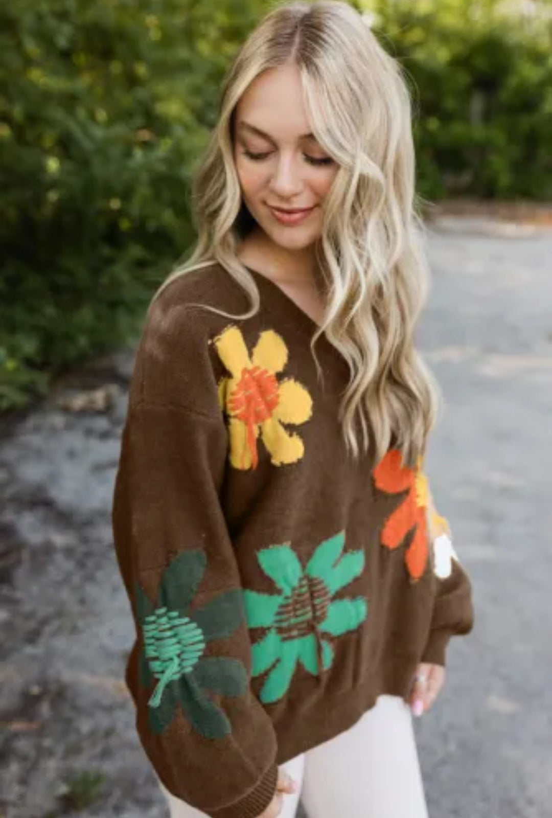 Big Flower Brown Sweater