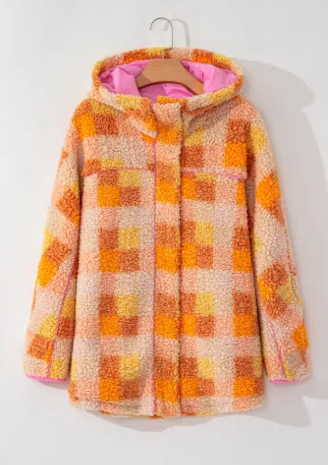 Orange Plaid Sherpa Jacket