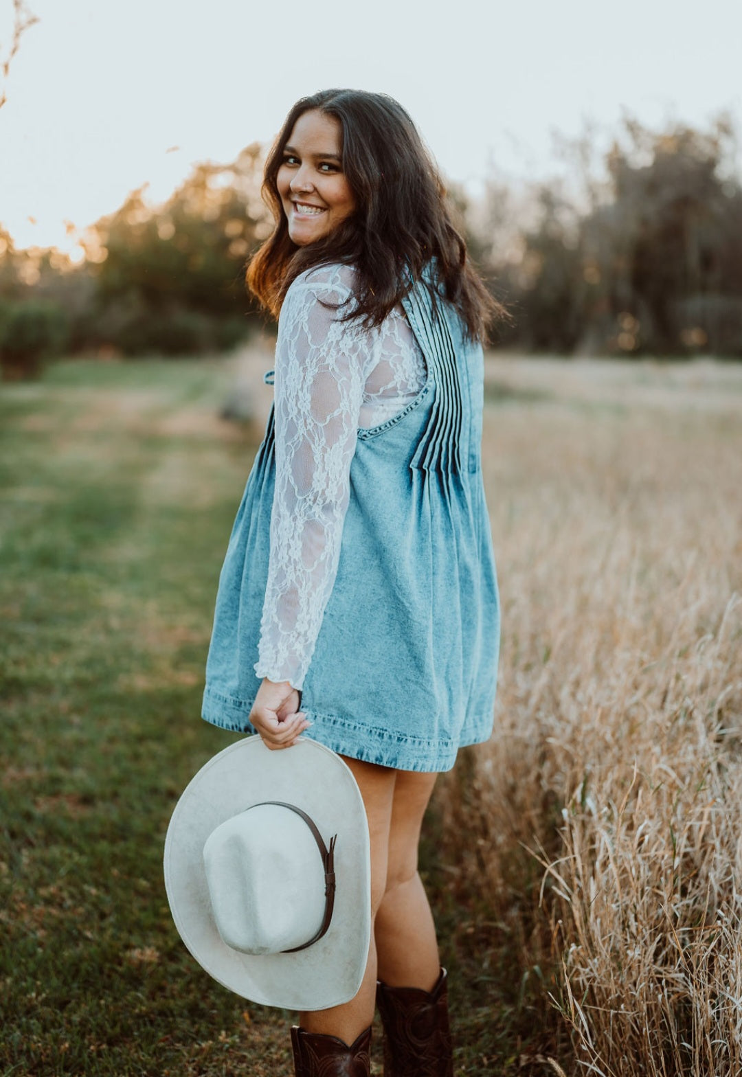 Pleated Denim Romper