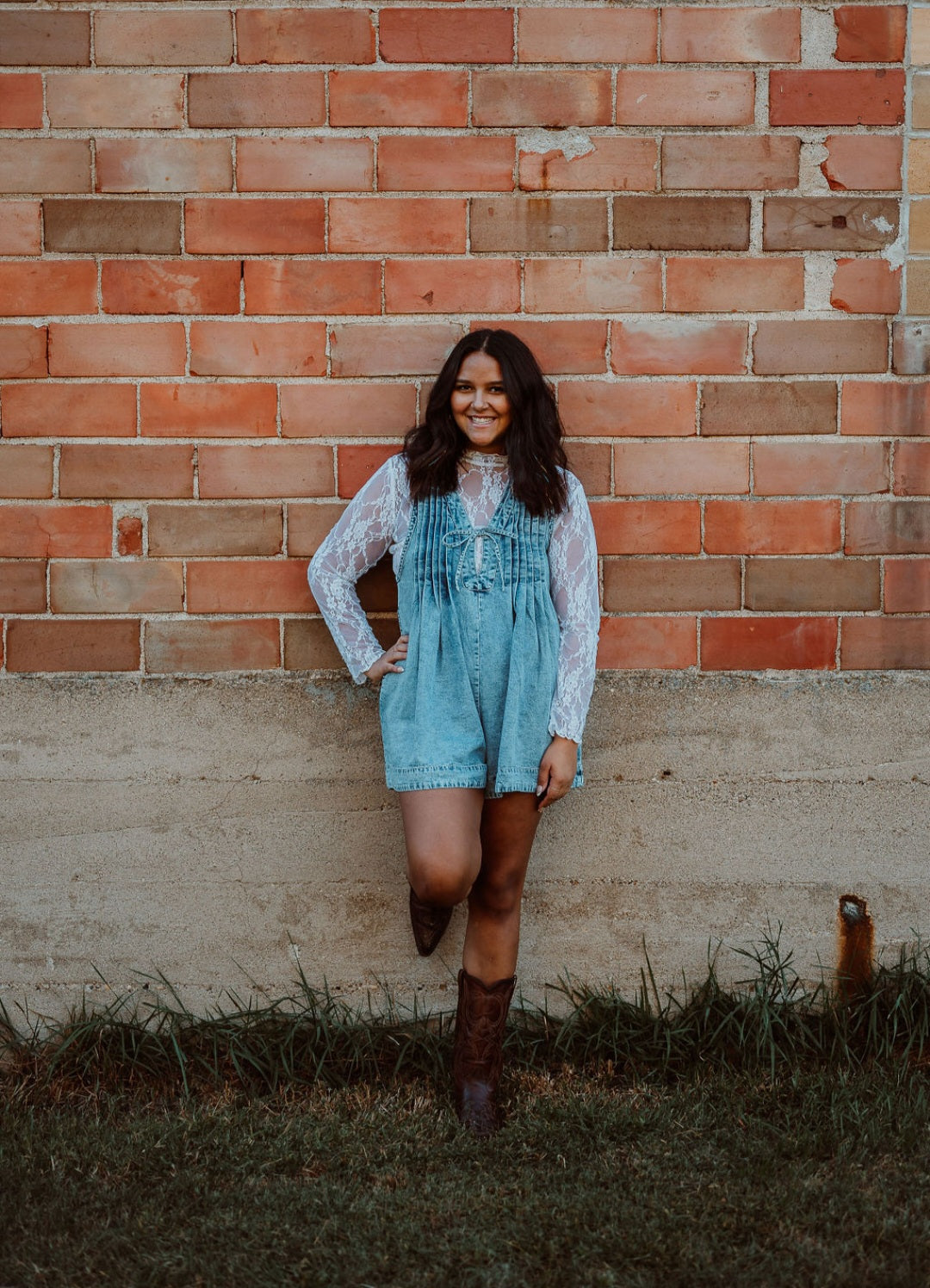 Pleated Denim Romper