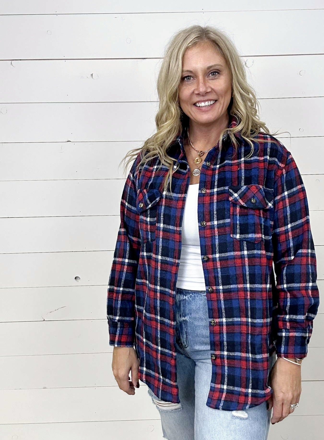 Navy Plaid Shacket