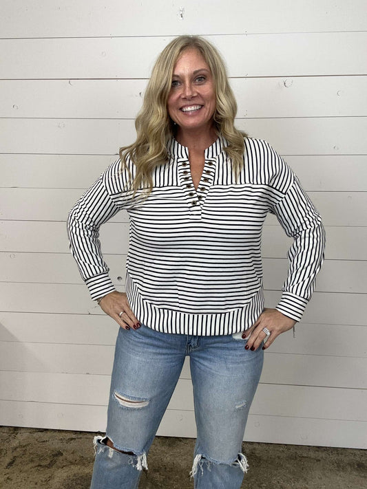 Black Stripe Grommet Top