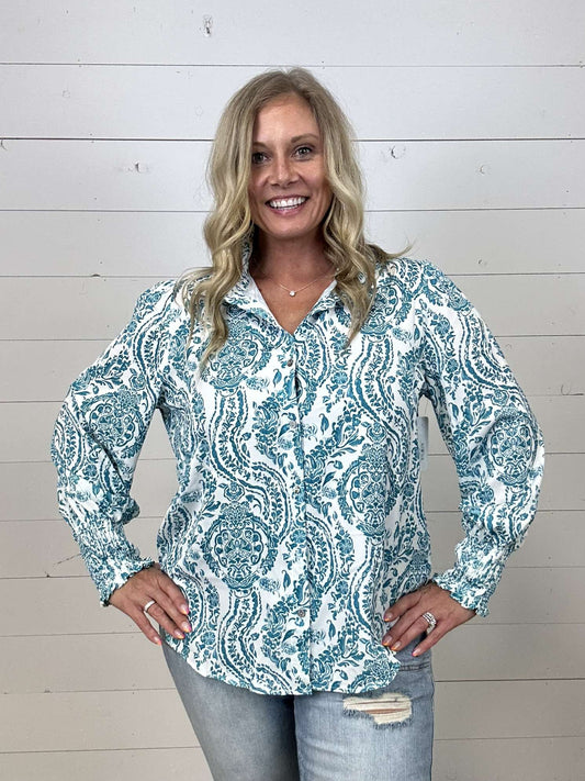 Teal Paisley Blouse