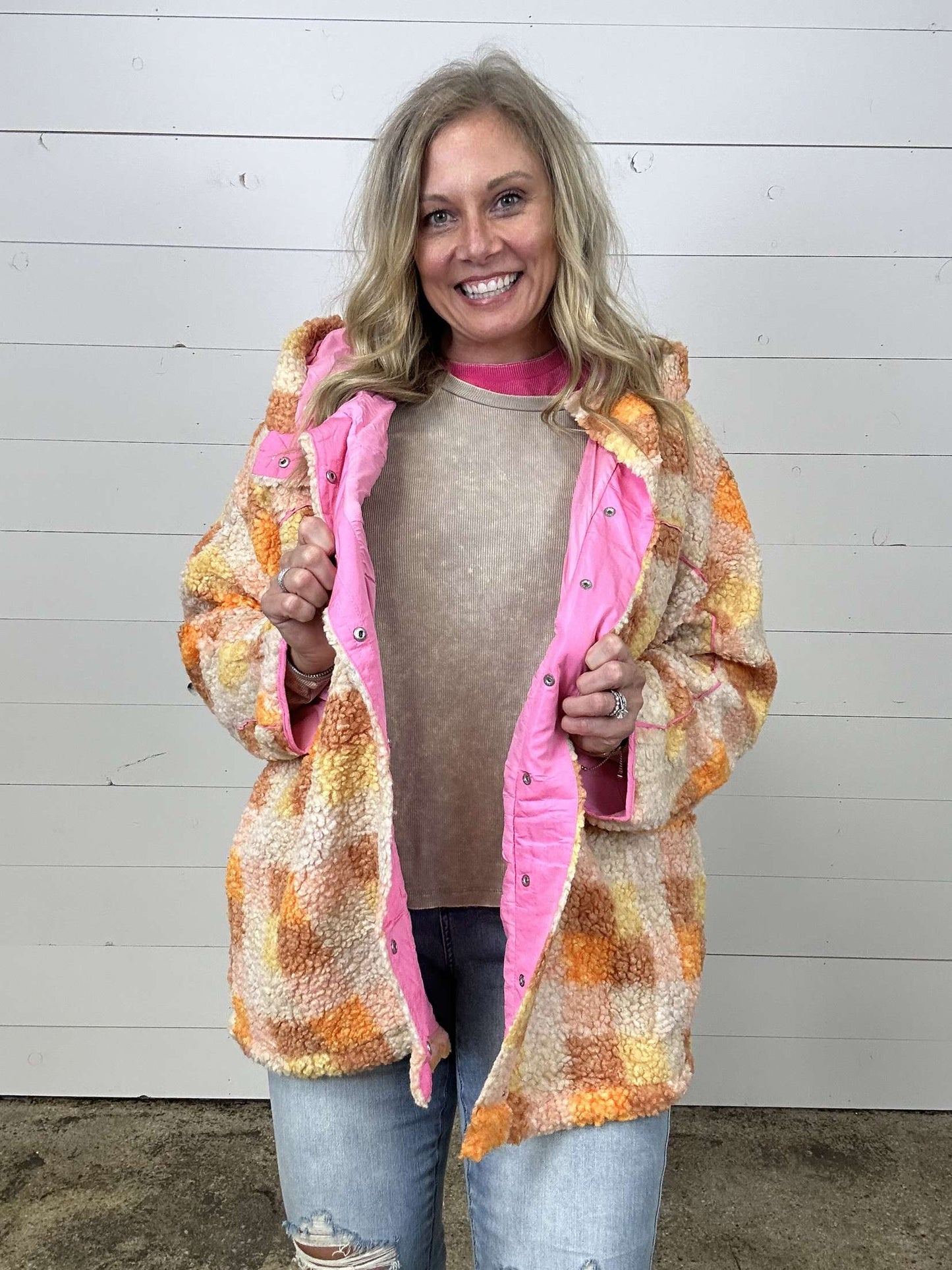 Orange Plaid Sherpa Jacket