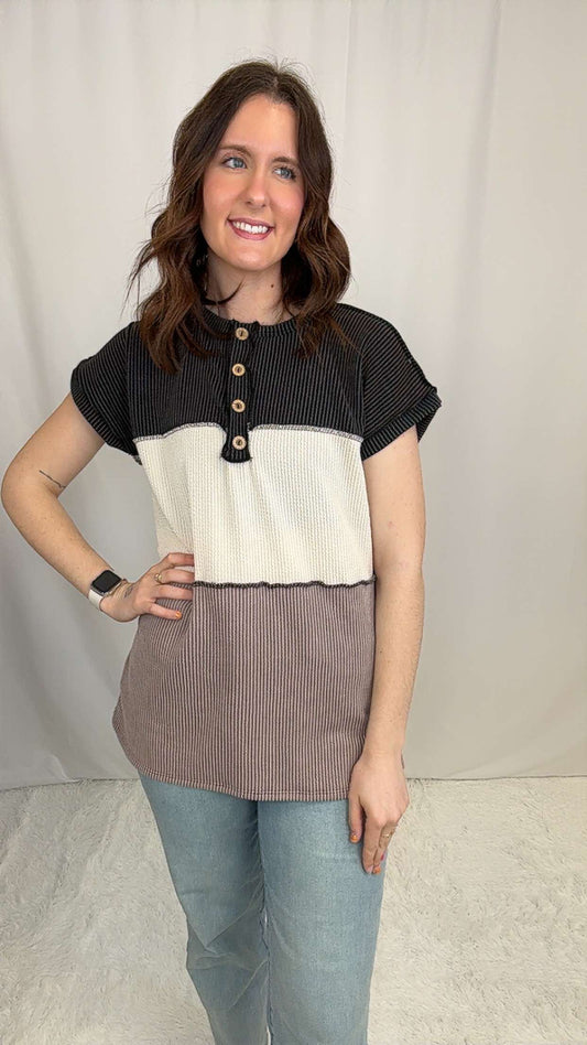 Charcoal Rib Colorblock Top