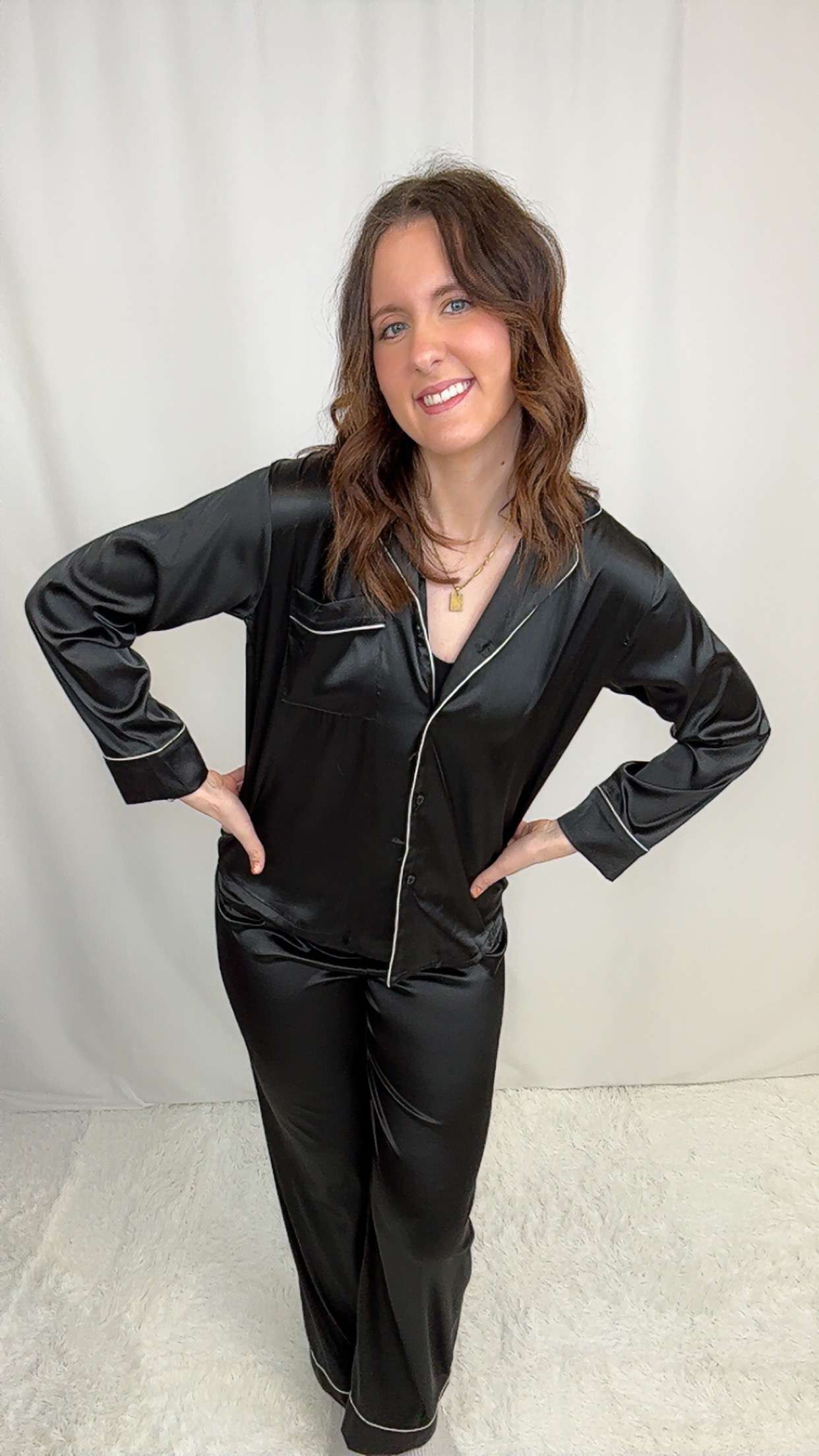 Black Satin PJ Pant SET