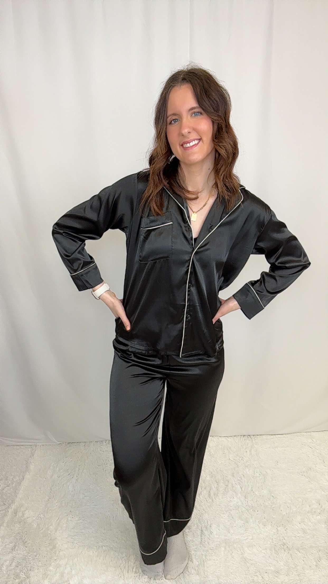 Black Satin PJ Pant SET