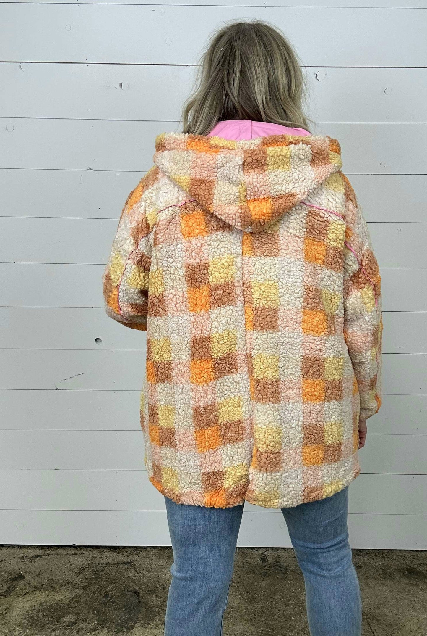 Orange Plaid Sherpa Jacket