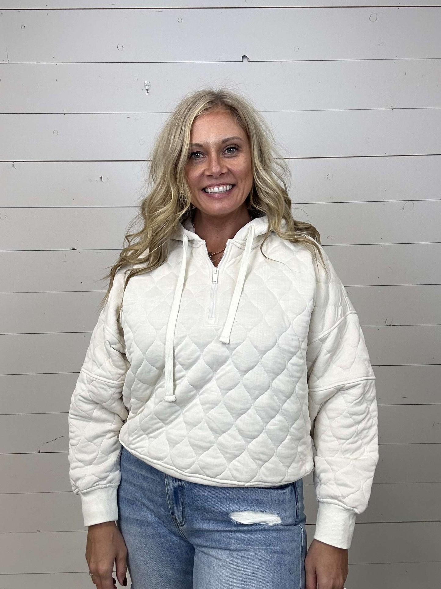 Quilted Half Zip Hoodie - sale