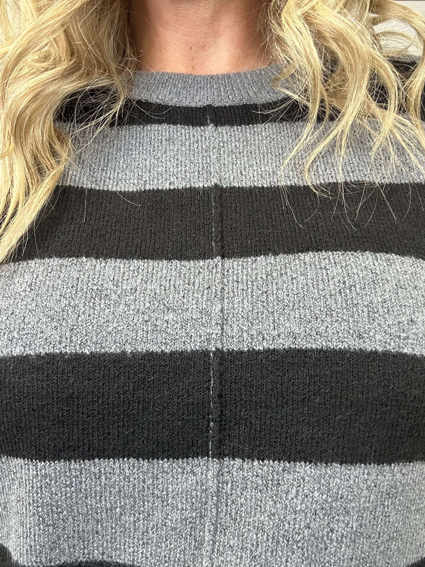 Grey/Blk Crew Stripe Sweater