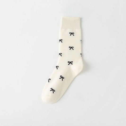 Cream Bow Print Sock