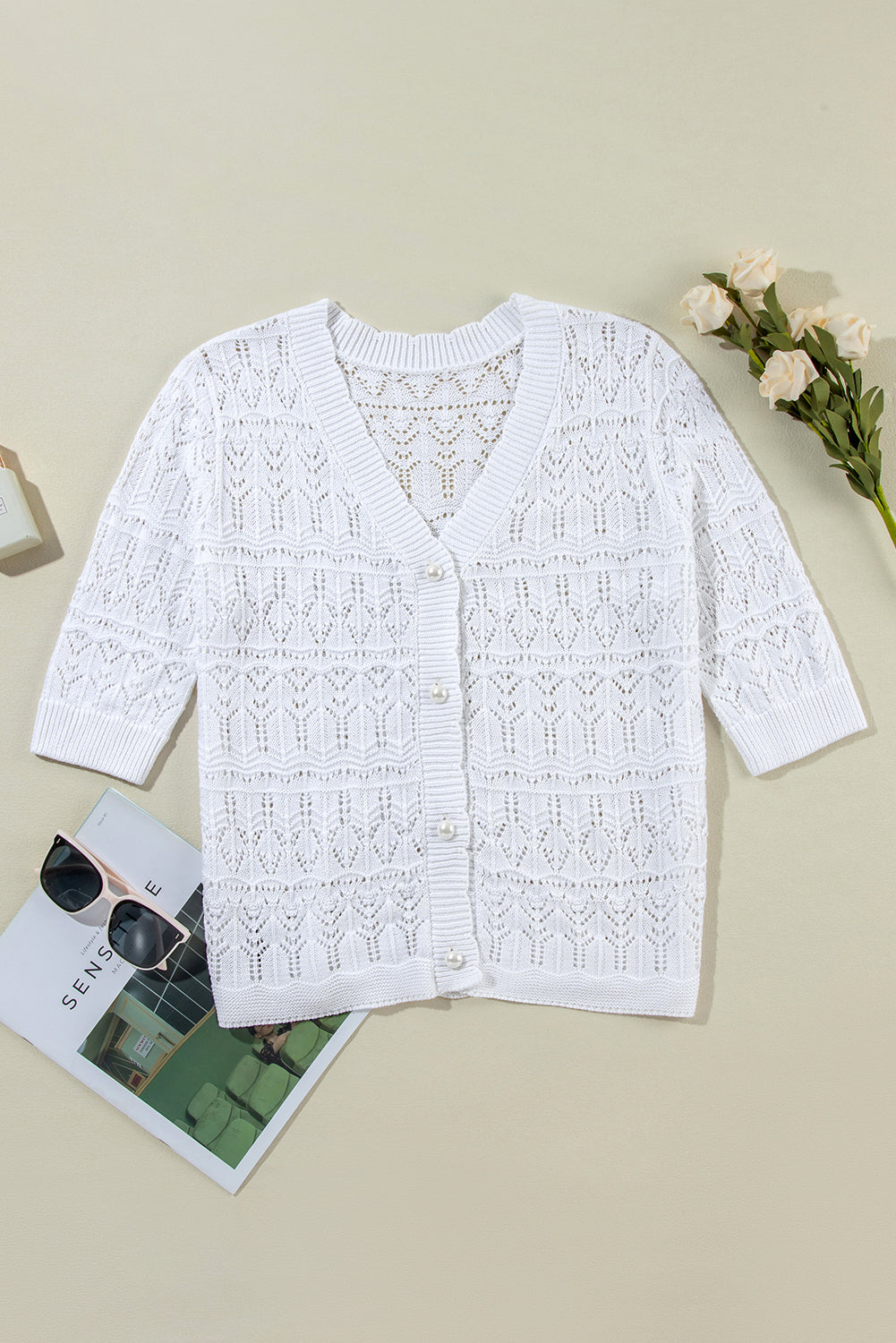 Hollow Out White Cardigan