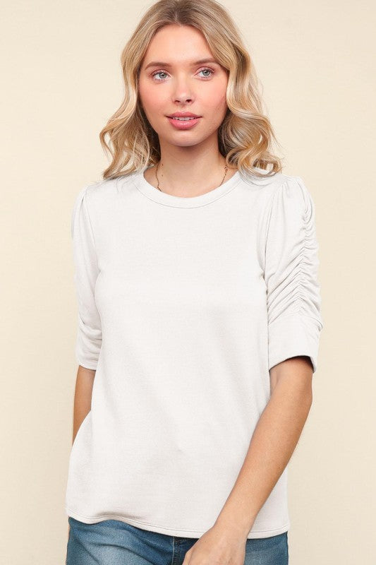 White Bubble Sleeve Top